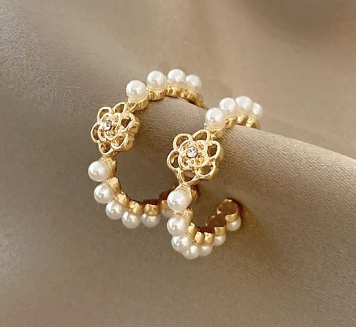 Yellow Gold Plated Imitation Pearl Earrings 