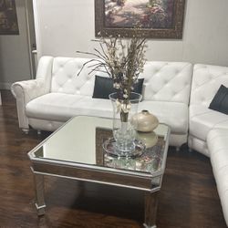 White Faux Leather Sectional Couch 