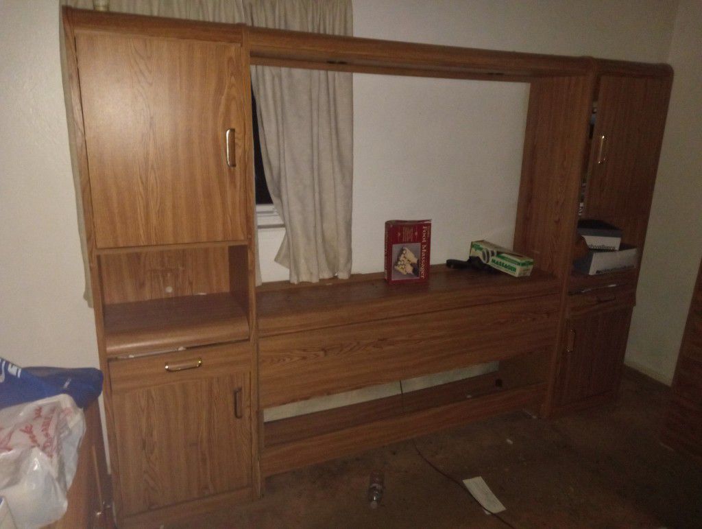 Antique Headboard Cabinet Set With Dresser