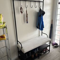 Entryway Bench With Show Storage, Coat Rack, 