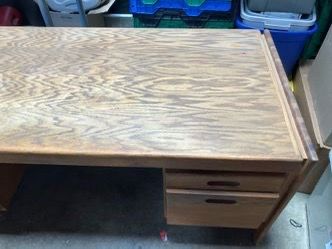Mid Century Modern Oak Executive Desk 64” Double Pedestal Office Desk.