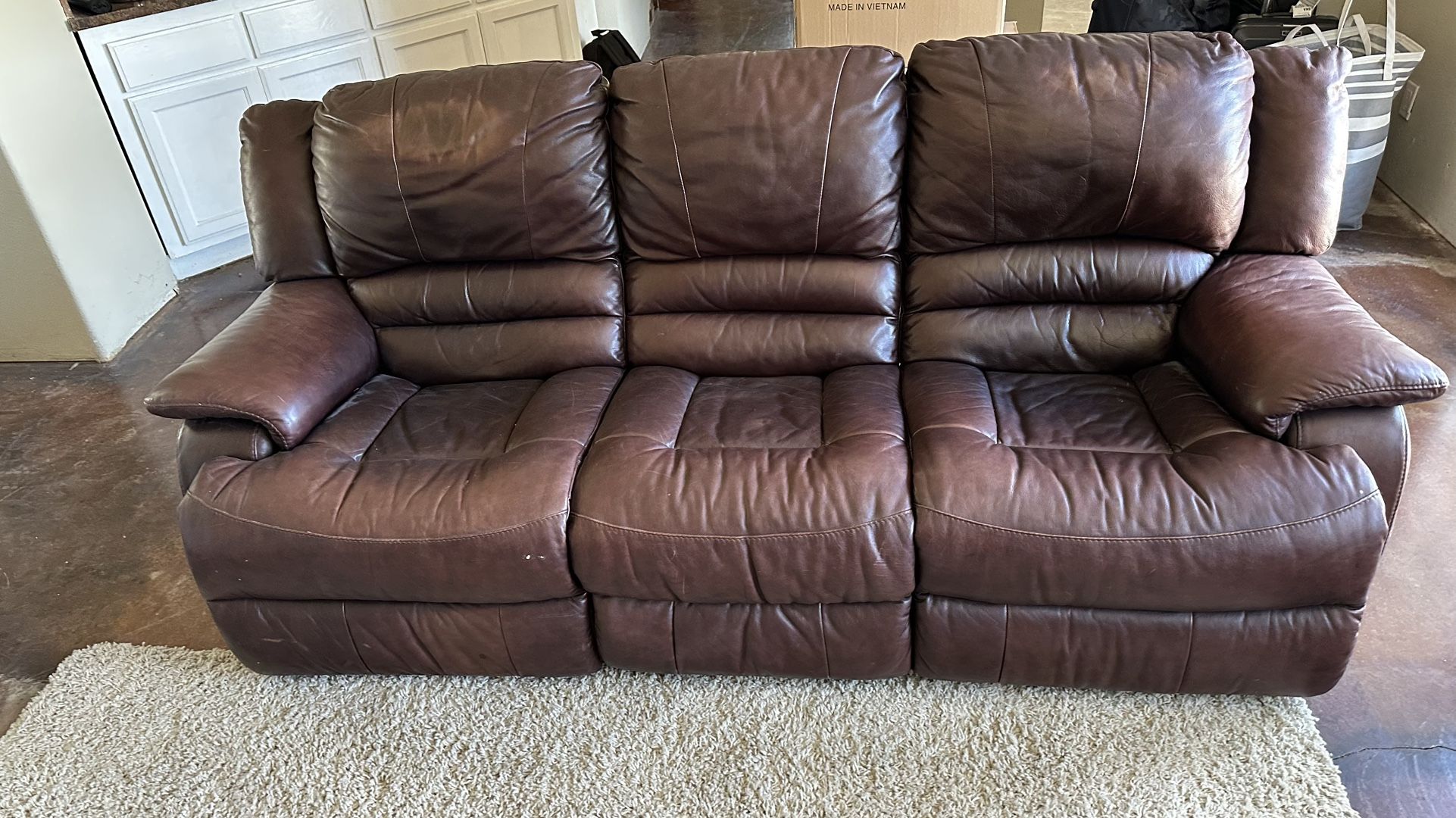 Leather Couch With Two Recliners