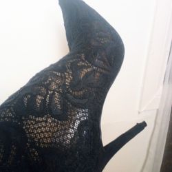 Thigh High Black Stretch Lace Boots/Heels