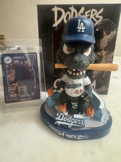 Dodgers Godzilla bubble head & Godzilla dodgers card 1999