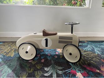Vilac Vintage Metal Ride-On Racing Car, Model 1102, in cream white.