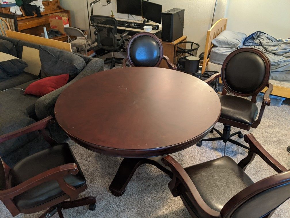 3 in One Octagonal Bumper Pool /Poker/Round Table with Four Chairs , NOTE: ON HOLD TILL DEC 5TH