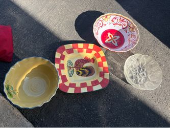Plastic glass and ceramic bowls $30