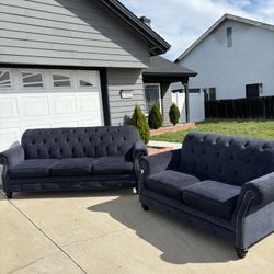 Navy Blue Tufted Couch Set