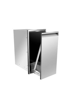 New Built-in Single Trash Drawer 14" W x 27" H x 20" D, Pull-Out Tray Outdoor Kitchen Stainless Steel Trash Drawer Storage One Trash Bin for BBQ Islan