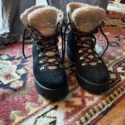 Steve Madden Bitter Faux Shearling Trim Booties in black suede