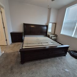 2pc. Marvel  Wood Queen bed frame with drawers & Night stand (3) drawers