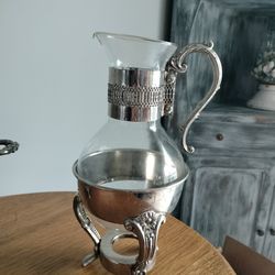 Vtg Glass Silver Plate Coffee Serving Pot Carafe 