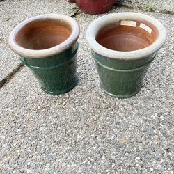 Set Of 2 Mini Small Ceramic Pot - Green