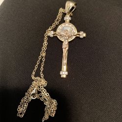 Necklace With Crucifix Pendant , Gold Tri-Color