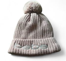 Lilac BEBE   Ribbed Knit Beanie with Pom-Pom