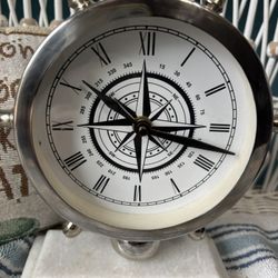 Desk Ship Clock On Marble Pedestal New Batteries Lovely Piece 