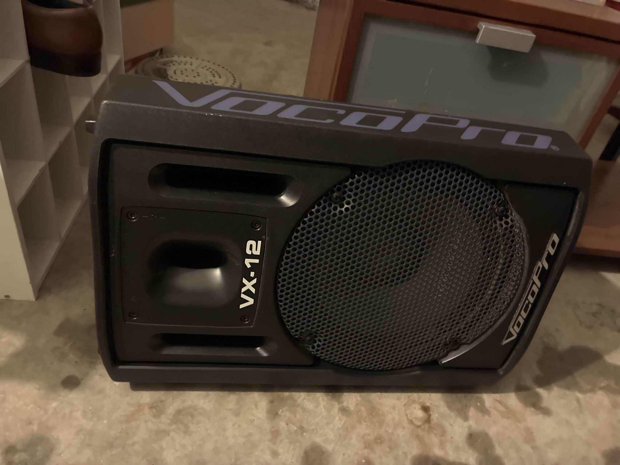 Complete VocoPro VX-12 PA Speaker Set – Pair + 2 Stands + 2 Speaker Cables