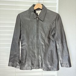 Petite Sophisticate 100% Genuine Leather Jacket Dark Brown Full Zip Woman Size P