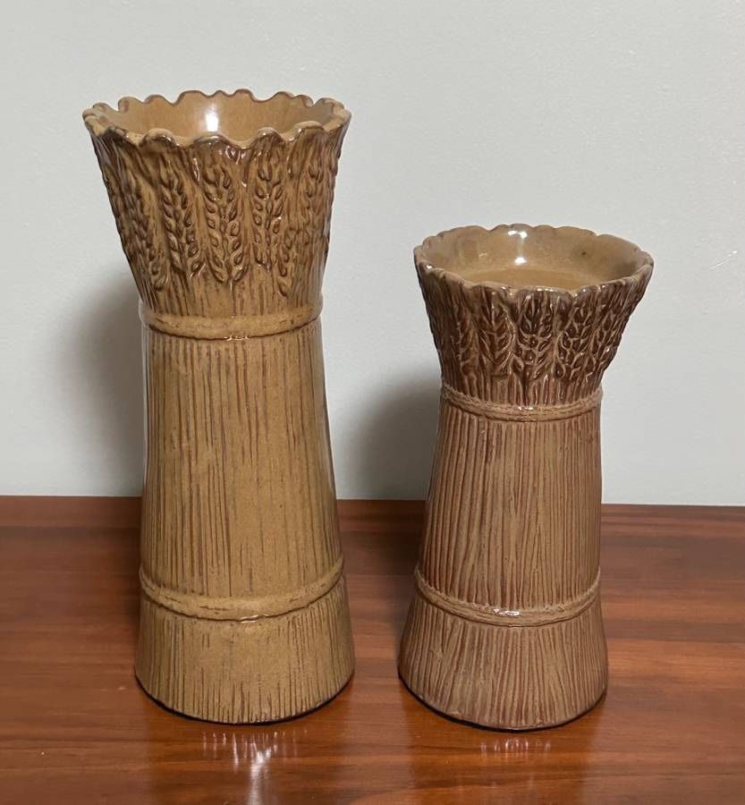 Vintage Glazed Ceramic Pottery Pair Of Pillar Candle Holders Accent Decor