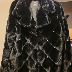Faux Fur Jacket With Silver/crystal Button Design