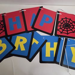 Spider-Themed Birthday Banner - Red, Blue. Spider Theme Party Banner.