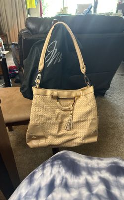 Beige Joy Mangano Leather woven tote W/dust bag