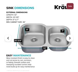 Kraus Premier Kitchen 33 Undermount 60/40 Double Bowl 22-Gauge Stainless Steel Kitchen Sink