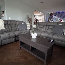 two sofas. barely used just not big enough for our family of 8. Taking offers. Can help load. All corners recline fully back. 