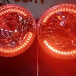 " Rounds Aftermarket Headlights WITH Red Leds