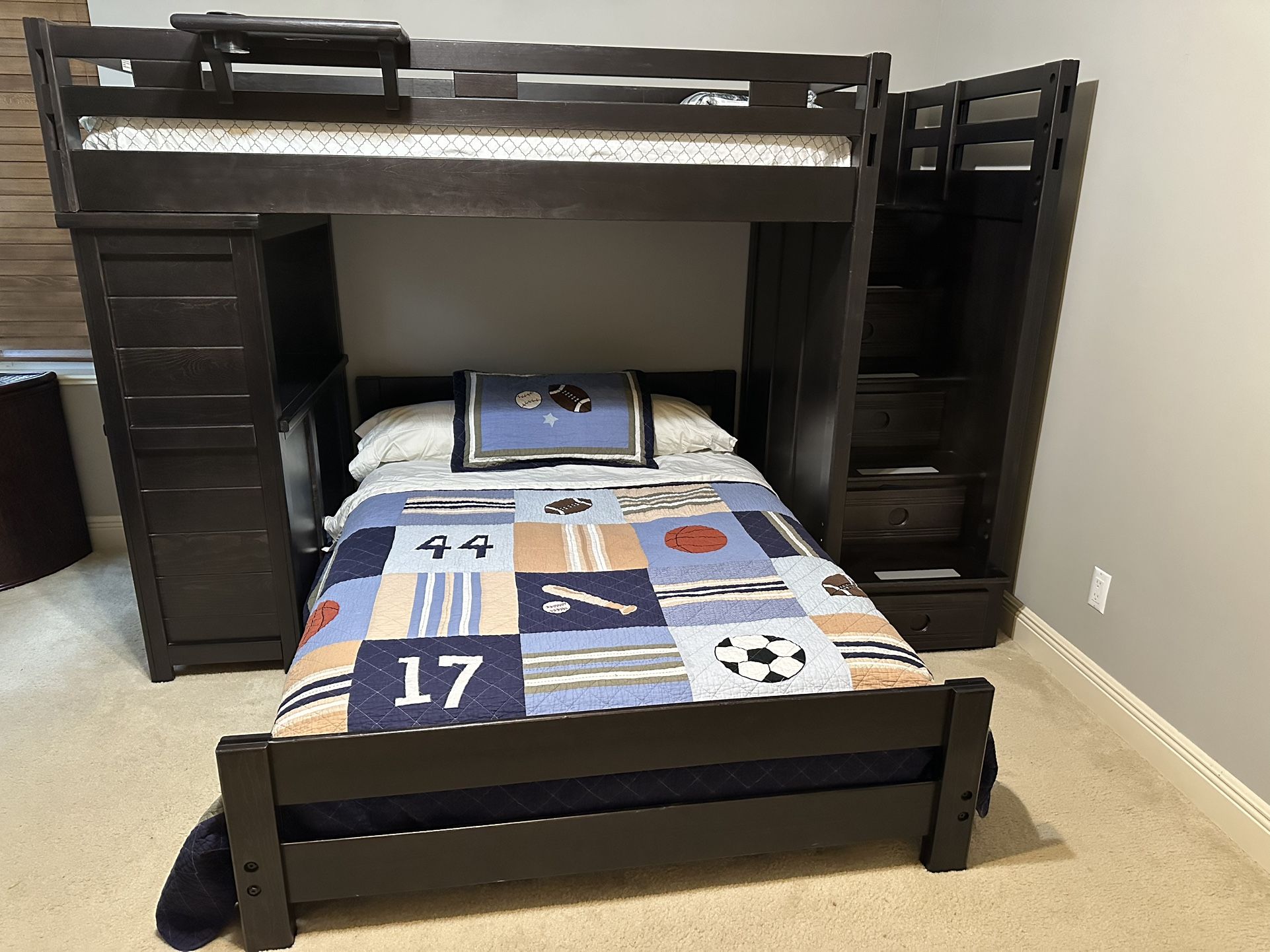 Bunk Bed- Twin Over Full With Built In Desk And Storage And Matching Dresse