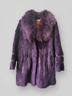 OSSINA Purple Fur Coat with Oversized Fur Collar – S