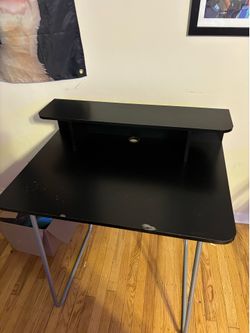 Black Computer Desk w/ Top Shelf – Good Condition