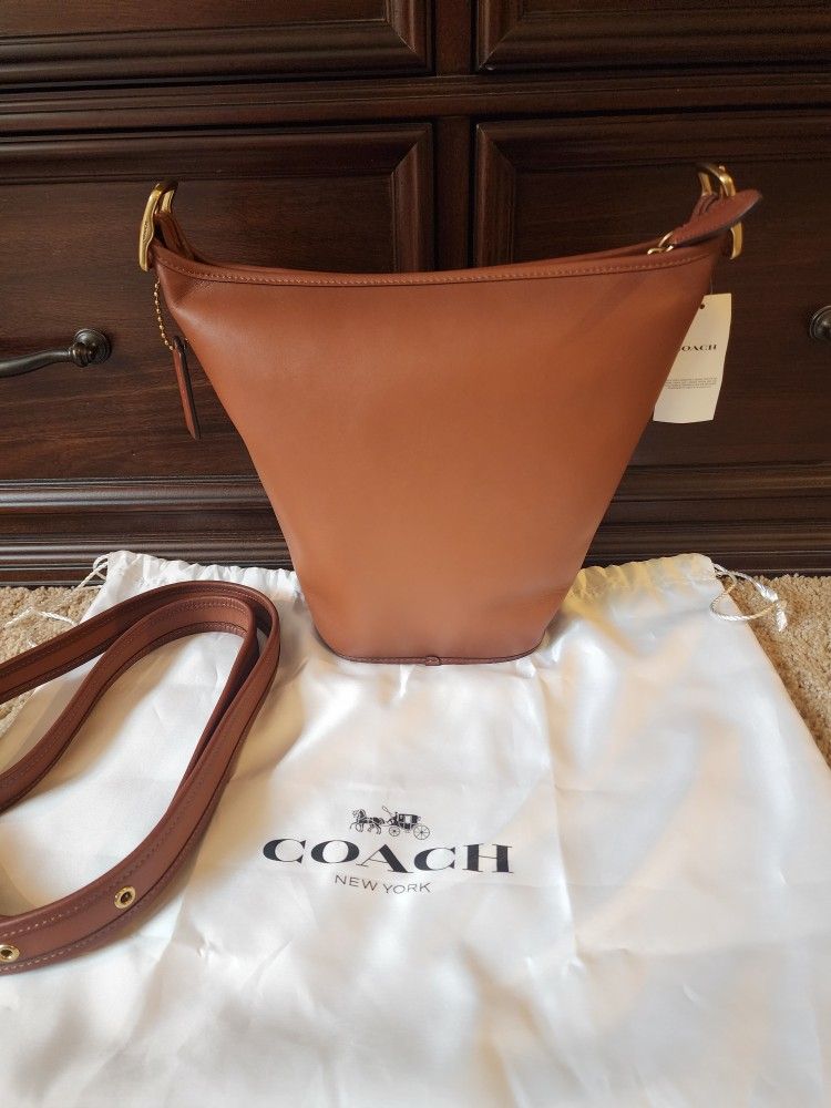 New Coach Leather Brown Duffle Handbag Crossbody