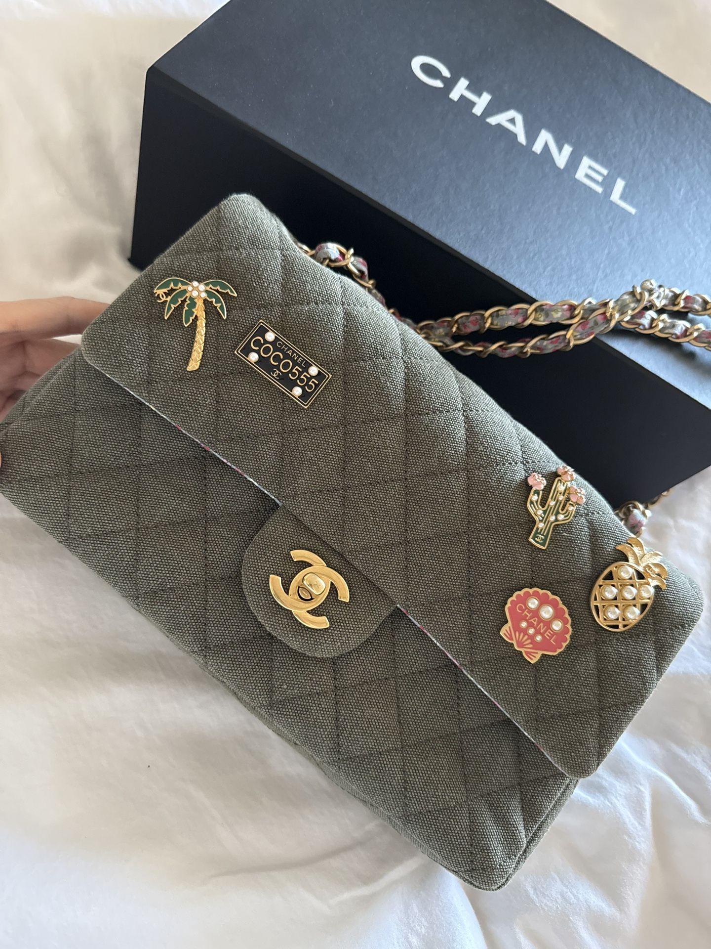 Chanel Cuba Charms Double Flap Shoulder Bag Quilted Canvas Limited Edition