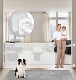 Punch Free Retractable Baby Gate Extra Wide Dog Gate, 75" Wide Retractable Dog Gate, Mesh Baby Gate Retractable Gate, No Drill Baby Gate for Stairs, D