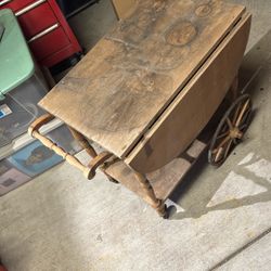 Vintage Drop Leaf Rolling Tea Bar Table On Wheels 