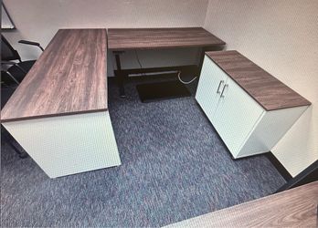 Custom Commercial-Grade Sit-Stand Height Adjustable desk with Credenza & Storage | Office Furniture & More!