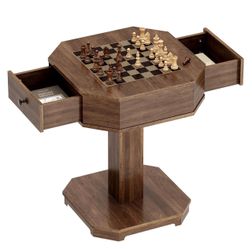Wood Chess Table with Storage Drawers