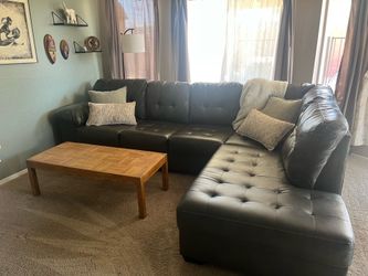 Gray Faux Leather Sectional with Chaise – 119” – Great Condition