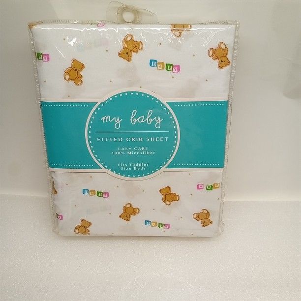 NIP My BABY Microfiber Fitted Crib Sheet Teddy Bears And BABY Building Blocks 