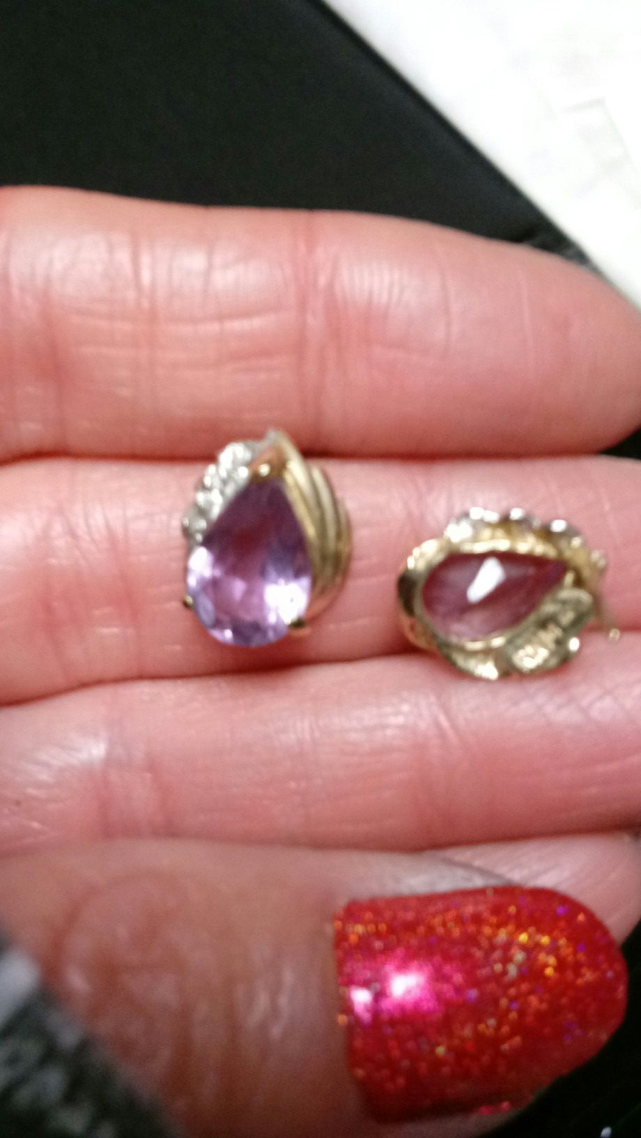 10k yellow gold diamond and amethyst earrings and pendant