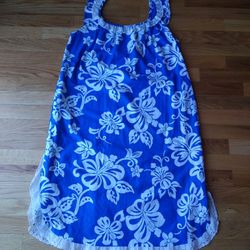 Vintage 1970's Waltak Clarke's Hawaiian Blue White Floral  Shoulder Strap Boxy Ladies Dress Size Medium 