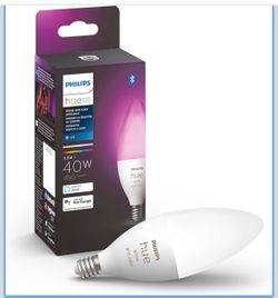 Philips Hue Smart 40W B39 Candle-Shaped LED Bulb - White and Color Ambiance Color-Changing Light - 1 Pack - 450LM - E12 - Control with Hue App - Works