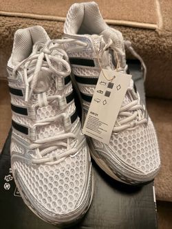 Adidas White Sneakers with Black Stripes