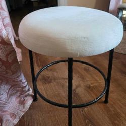 Soft White Faux Fur Short stool for Vanity || Metal Legs