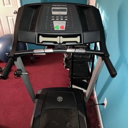 Golds Gym Trainer 410 Treadmill with 75cm body ball and AB Wheel Dual Wheel Roller