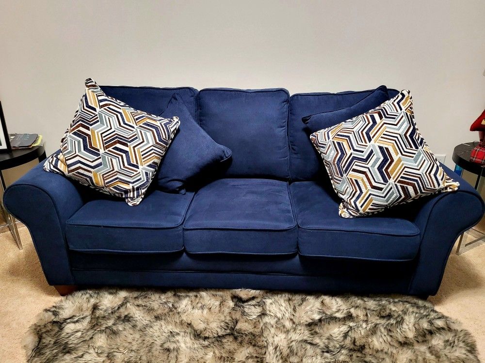 Navy Blue Sofa -90" (Reversible Memory Foam cushions)