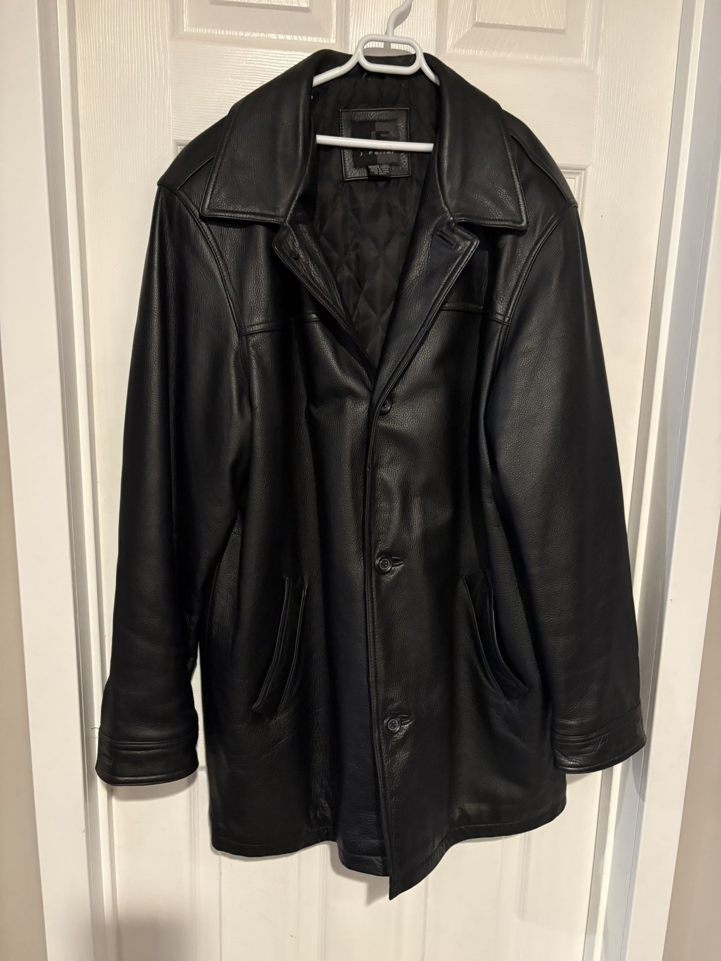 J. Ferrari Men's Elegant Black leather Pea Coat