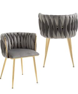 Gray Velvet Accent Chairs with Gold Legs – Set of 2