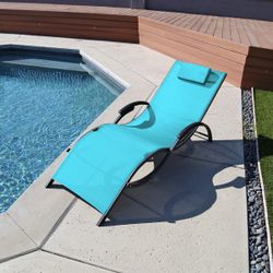 Outdoor Portable Patio Lounger Beach Pool Sunbed Folding Chair Sunbed Garden Porch Chaise Blue TEAL
